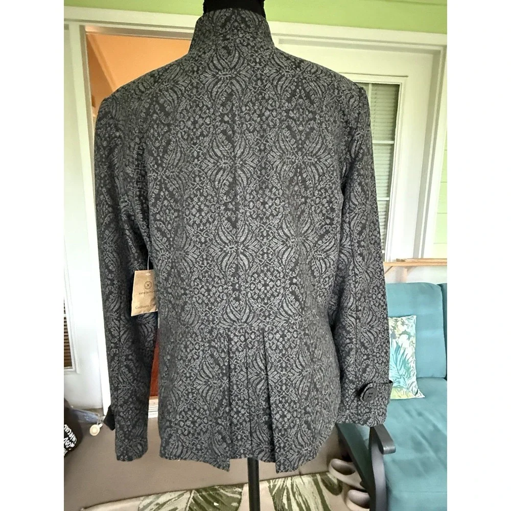NWT Coldwater Creek Blazer Jacket‎ Sz 10 Gray & Black Floral Business Casual